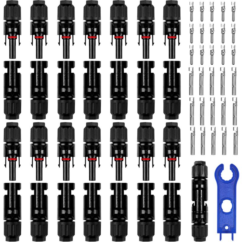 Image of 15 paia di connettori, maschio/femmina, connettori per pannelli solari, connettori fotovoltaici con 1 chiave, colore nero