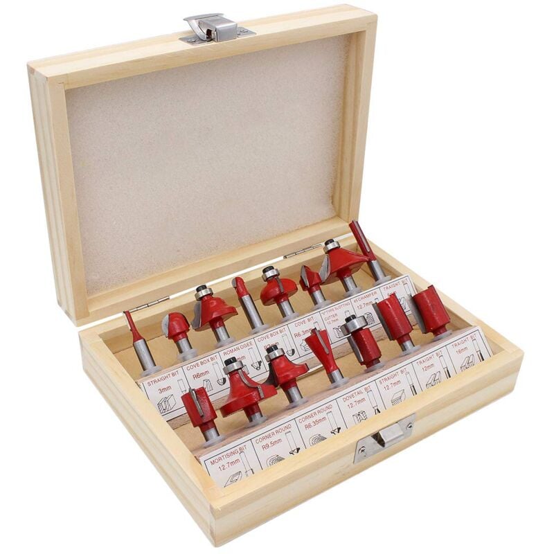 Xidjuikm - 15 Pcs 6.35mm Tige Coffret De Fraises à Défoncer En Carbure De Tungstène Jeu Fraise à Rainurer Fraise à Bois Routeur Bit Milling Cutter