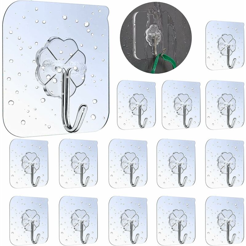 15 pcs Adhesive Hooks Waterproof Transparent Adhesive Hooks for Bathrobe Towel Coat Key Kitchen Utensils
