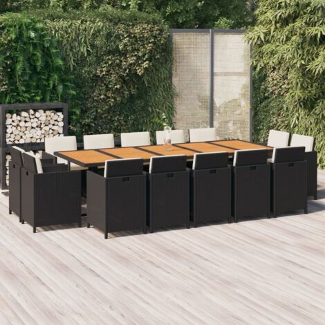 15 pcs Ensemble à dîner de jardin, Mobilier à dîner, Table et Chaises à Manger avec coussins Résine tressée Noir MKPO90326