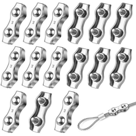 15 Pcs Serre-câbles M3 Pinces à Câble en Acier Inoxydable 304 Clips de Câble Métallique Duplex Pince de Corde de Câble pour Corde à Linge l'industrie