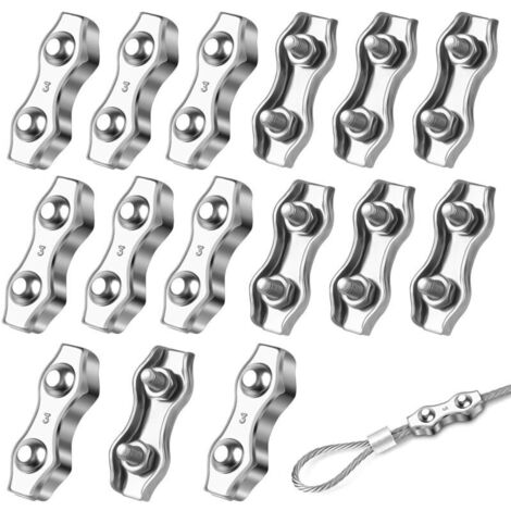 15 Pcs Serre-câbles M3 Pinces à Câble en Acier Inoxydable 304 Clips de Câble Métallique Duplex Pince de Corde de Câble pour Corde à Linge l'industrie