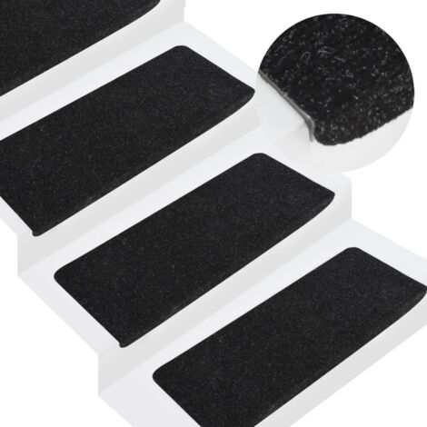 15 pcs Tapis d'escalier auto-adhésif, Tapis de marches, Marchettes D'escalier 65x24,5x3,5 cm Anthracite MKS16809