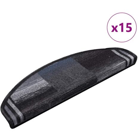 15 pcs Tapis d'escalier autocollants, Tapis de marches, Marchettes D'escalier Noir et gris 65x21x4 cm MKS94399