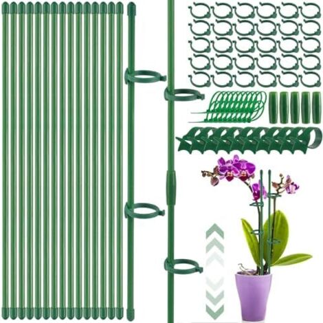 15 Pcs Tuteurs pour Plantes, Réglables Tuteur Orchidée 30-150cm, Plante Interieur avec Plantes Clips & Connecteur, Fixation de Orchidées, Pivoines, Grimpantes -