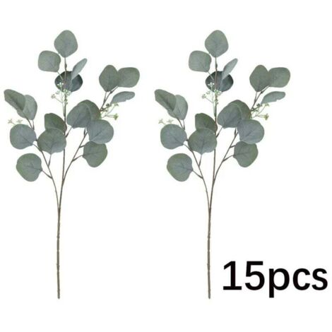 15 piante di eucalipto artificiali, eucalipto finto, foglie di eucalipto verdi, ramo di foglie di eucalipto argentate, per matrimoni, giardino, casa, ufficio, decorazione