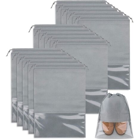 15 Pices (gris Clair) Sac Chaussures De Voyage, Grand Sac De Rangement Pour Chaussures, Non-tiss Avec Fentre Transparente Pour Homme Et Femme