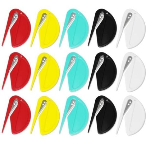 15 Piece Letter Opener & Parcel Opener Mini - Couteau à aluminium efficace avec des ,5 couleurs (noir, blanc, rouge, jaune et vert)