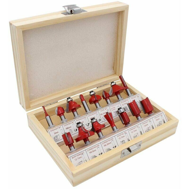 Vuszr - 15 pièces 6.35mm tige carbure de tungstène fraise ensemble gravure bois moulins 1/4 tige 15 pièces ensemble rouge b pour salle d'outils