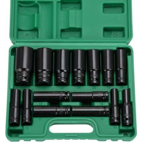 15 Pièces Douille à Choc 1/2 Pouce 8-32mm avec Adaptateur Clé pour Réparation Auto et Ménager