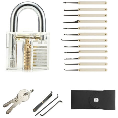 15 pièces Kit de Crochetage de Serrure Extracteur de Clé Outils de Serrurier avec Poignée Transparente