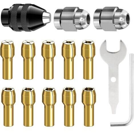 15 Pièces Mandrin Compatible avec Dremel, Accessoires pour Outil Rotatif, 0,8mm à 3,2mm Remplacement 4486 Mandrin à Changement Rapide, Remplacement 4485 Pince de serrage en laiton Écrou metal