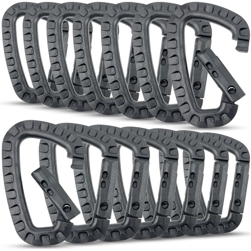 15 Pieces Tactical Carabiner, pvc Plastic Black Climbing Carabiner, Keychain Carabiner for Sports, Backpack, Dog Leash, Camping, Fishing, Travel