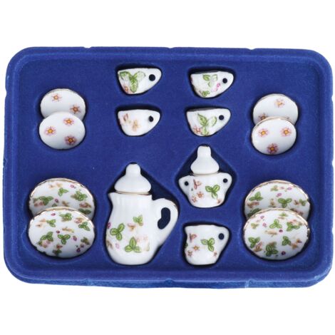 15 pièces Tasses à Thé Céramique 1/12 Accessoires Cuisine Miniature Décor Maison de Poupée Trèfle