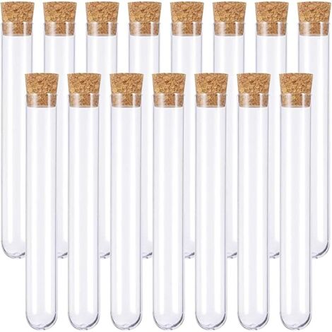 15 Pièces Tube a Essai Plastique,Tube Plastique Transparent,Eprouvette Plastique,Fiole Plastique,Tubes à Essais de Laboratoire,avec Bouchon Liège,pour Plante,Bonbons,Epice,Echantillon,12×75mm