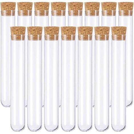 15 Pièces Tube a Essai Plastique,Tube Plastique Transparent,Eprouvette Plastique,Fiole Plastique,Tubes à Essais de Laboratoire,avec Bouchon Liège,pour Plante,Bonbons,Epice,Echantillon,16×150mm