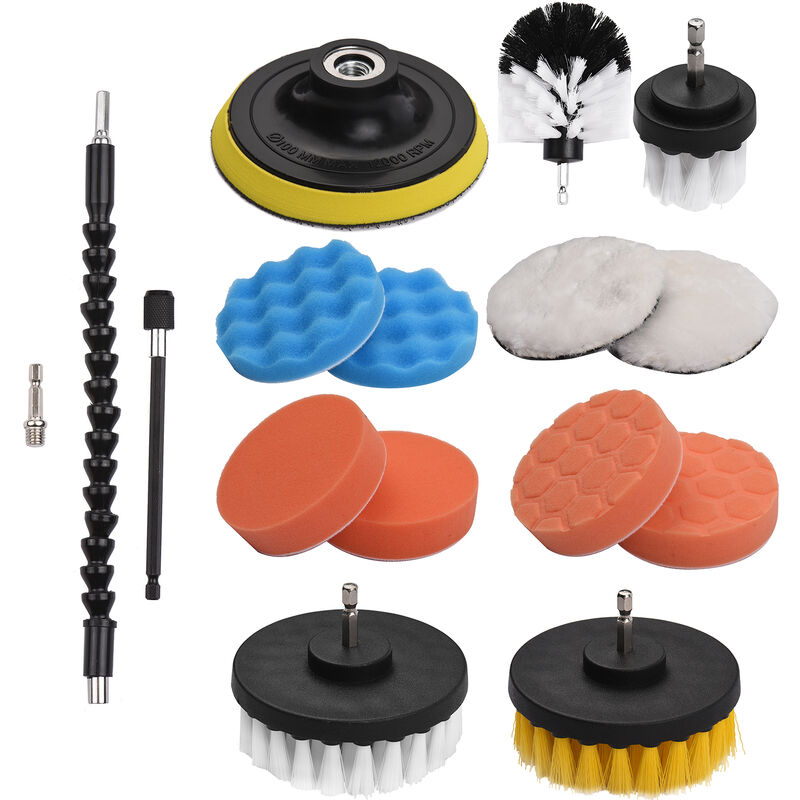 

Asupermall - 15 piezas de cepillo de taladro, kit de detalles para coche, juego de almohadillas de pulido y pulido para coche con varilla de sujecion