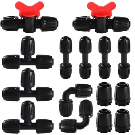 15 piezas de conectores de riego para tuberías de 16 mm, conectores para mangueras de riego, conectores para mangueras de riego de jardín, conectores de púas para sistemas de riego, color negro.