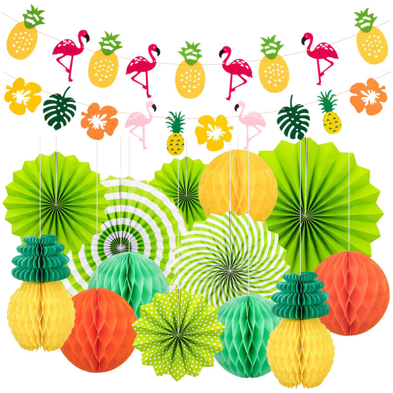 decoración para fiestas tapas para tartas y pajitas de papel para barbacoa jardín tropical decoración tropical para fiestas hawaianas 83 piezas Juego de decoración para fiestas hawaianas 
