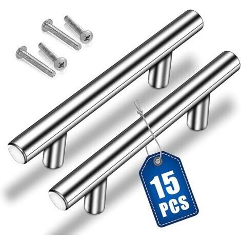 15 Poignées de Cuisine Argent, Poignées D'armoire Creuses Brossées, Poignées de Porte en Acier Inoxydable, avec Vis, Distance de Perçage 128mm, pour Armoire Tiroir Armoire Porte D'armoire (200mm)