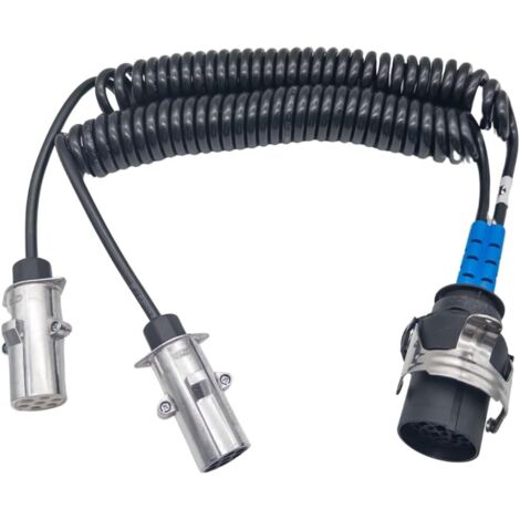 15 Pol Adapter Elektrowendel – Spiralkabel Adapter 15 Polig auf 2x 7 Polig – 24V Aluminium Adapterkabel für LKW, Zugfahrzeug, Anhänger, Auflieger, Truck, Trailer