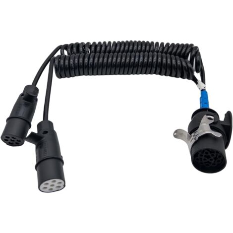 15 polig Adapterkabel Elektrowendel  Spiralkabel 15 poliger S typ und N Typ Stecker auf 2 x 7 polig  Adapterkabel Kunststoff für LKW  24 Volt - passend für LKW  Zugfahrzeuge  NFZ  Anhänger  Auf
