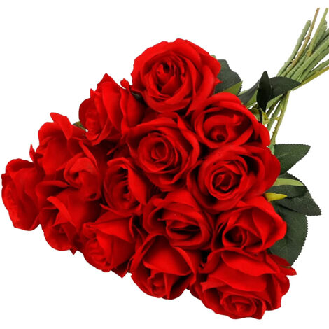 15 roses artificielles uniques, parfaites pour les mariages, les réunions de famille et les décorations d'anniversaire (rouges).