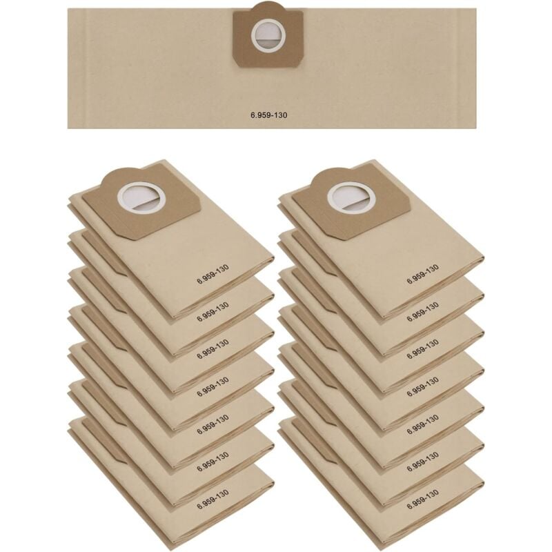 15 Sacs Aspirateur pour Karcher WD3 MV3 6.959-130.0, WD3 1629 MV3 Premium Sacs Filtre Papier de Rechange pour Aspirateur Wet & Dry, Sac pour Karcher