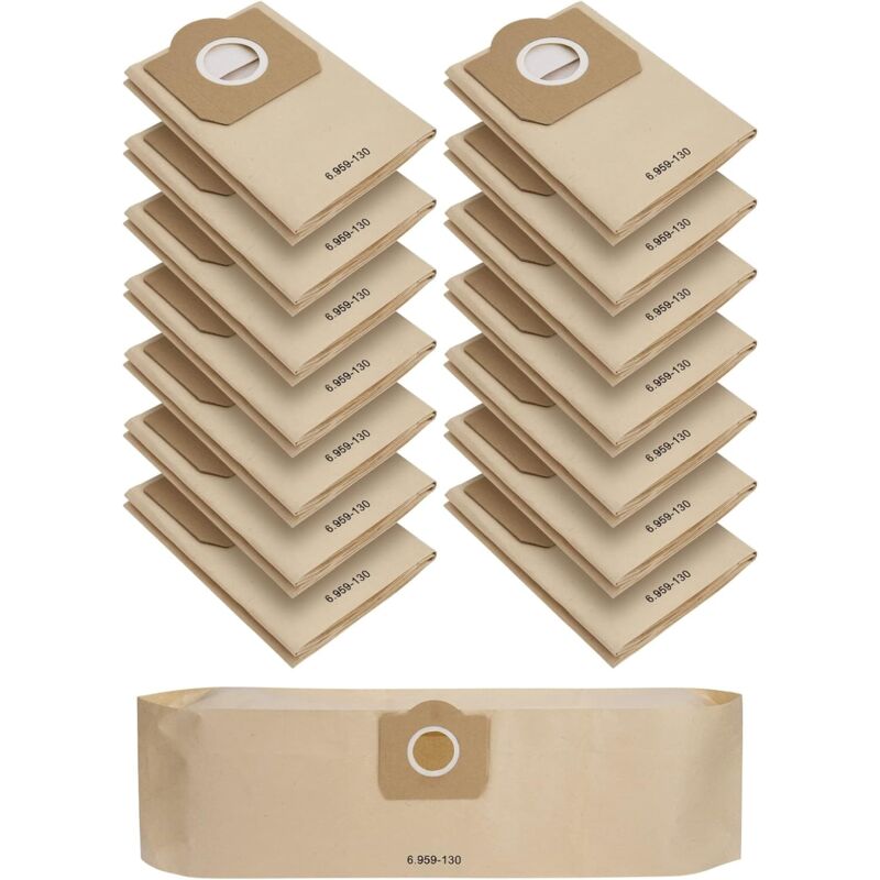 15 Sacs Aspirateur pour Karcher WD3 MV3 6.959-130.0, WD3 1629 MV3 Premium Sacs Filtre Papier de Rechange pour Aspirateur Wet & Dry, Sac pour Karcher