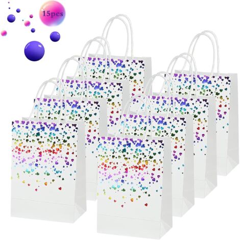 15 sacs en papier kraft blanc et doré, sacs cadeaux en papier kraft