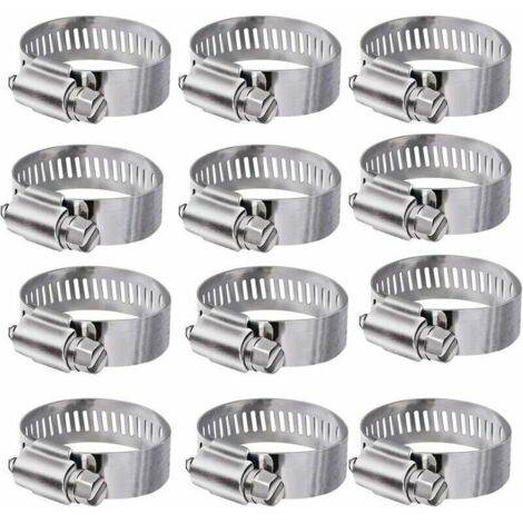1,5"-Schlauchschelle mit Schneckengetriebe – SAE-Größe 24, komplett aus Edelstahl mit 1/2"-Band, Klemmbereich 27–51 mm, 12er-Packung