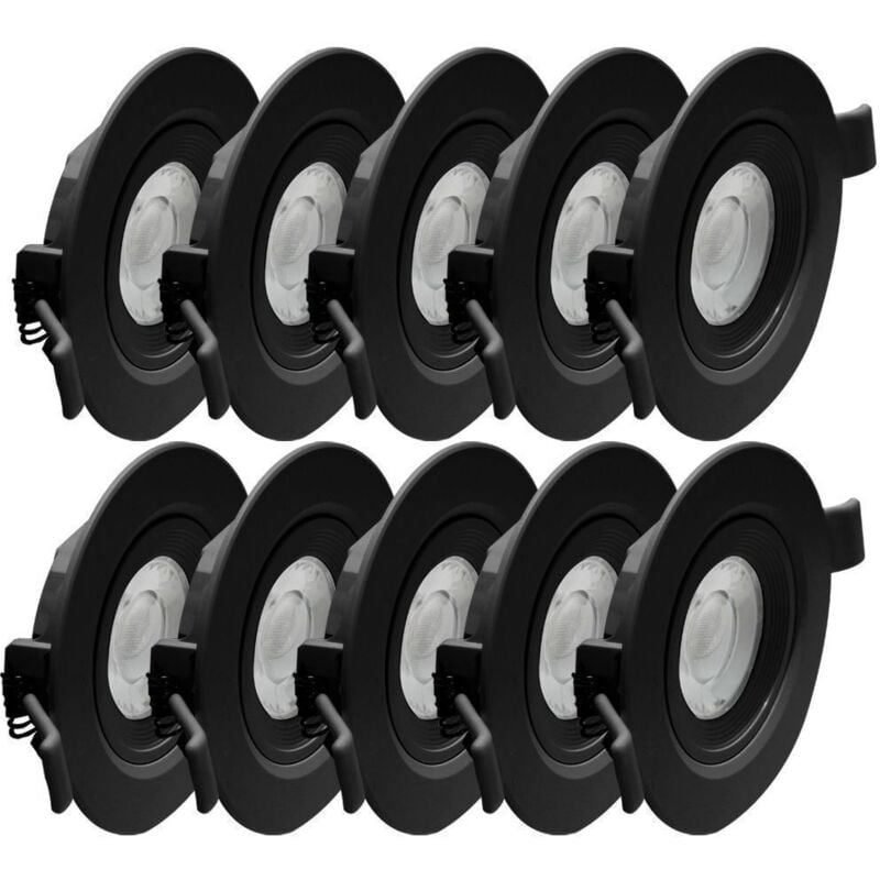 10 Spots Encastrables led Noir asturie Orientable 7W Eq. 75W Température de Couleur: Blanc Chaud 3000K
