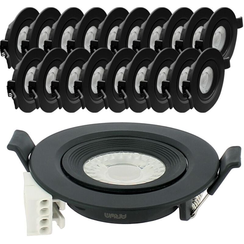 Arum Lighting - 20 Spots Encastrables led Noir asturie Orientable 7W Eq. 75W Température de Couleur: Blanc Chaud 3000K