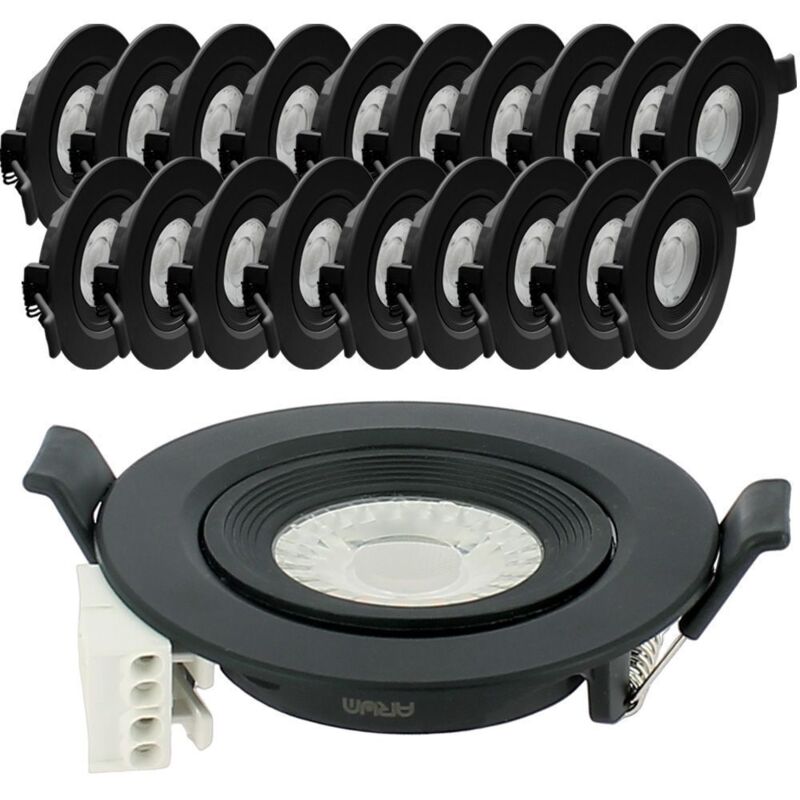 Arum Lighting - 20 Spots Encastrables led Noir asturie Orientable 7W Eq. 75W Température de Couleur: Blanc neutre 4000K Arum Lighting - 20 Spots Encastrables led Noir asturie Orientable 7W Eq. 75W Température de Couleur: Blanc neutre 4000K