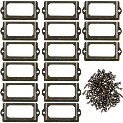 15 Stück Etikettenhalter aus Metall mit Schrauben für Schreibtisch, Bücherregal, Bücherregal, Regale, Bronze, Größe 70 x 33 mm
