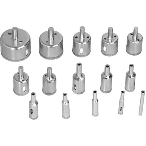 15-teiliges Diamantbohrer-Set (6-50 mm) für Keramik, Marmor, Glas, Holz und Ziegel