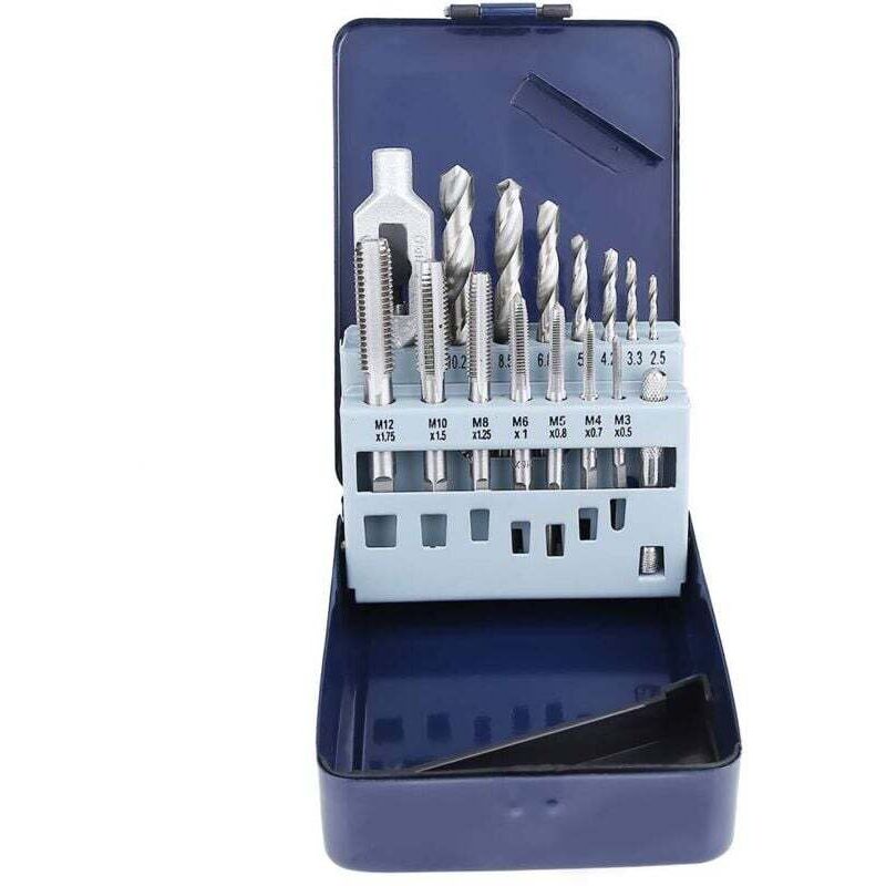 Image of 15-teiliges Gewindebohrer-Set aus legiertem Stahl für die Metallbearbeitung mit Aufbewahrungsbox