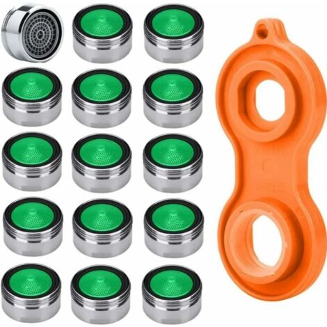15-teiliges M24 Wasserspar-Armaturen-Luftsprudler-Set mit hochwertigen, verchromten Messingbeschlägen + 1 universeller Armaturen-Luftsprudler