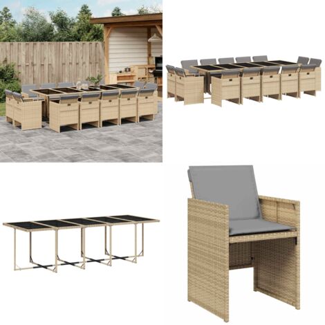 15-tlg. Garten-Essgruppe mit Kissen Beigemischung Poly Rattan - Gartentisch - Gartenmöbel Set - Outdoor Möbel - Esstisch - Gartenstühle - Home & Living