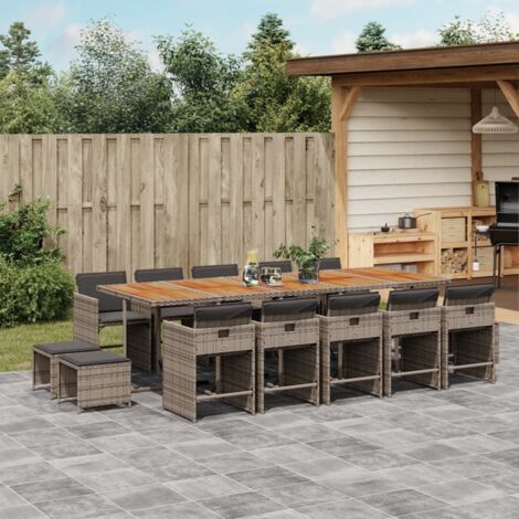 15-tlg. Garten-Essgruppe mit Kissen Grau Poly Rattan vidaXL
