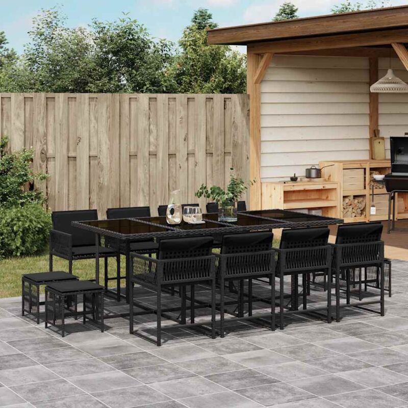 Vidaxl 13-tlg. Garten-essgruppe Mit Kissen Schwarz Poly Rattan