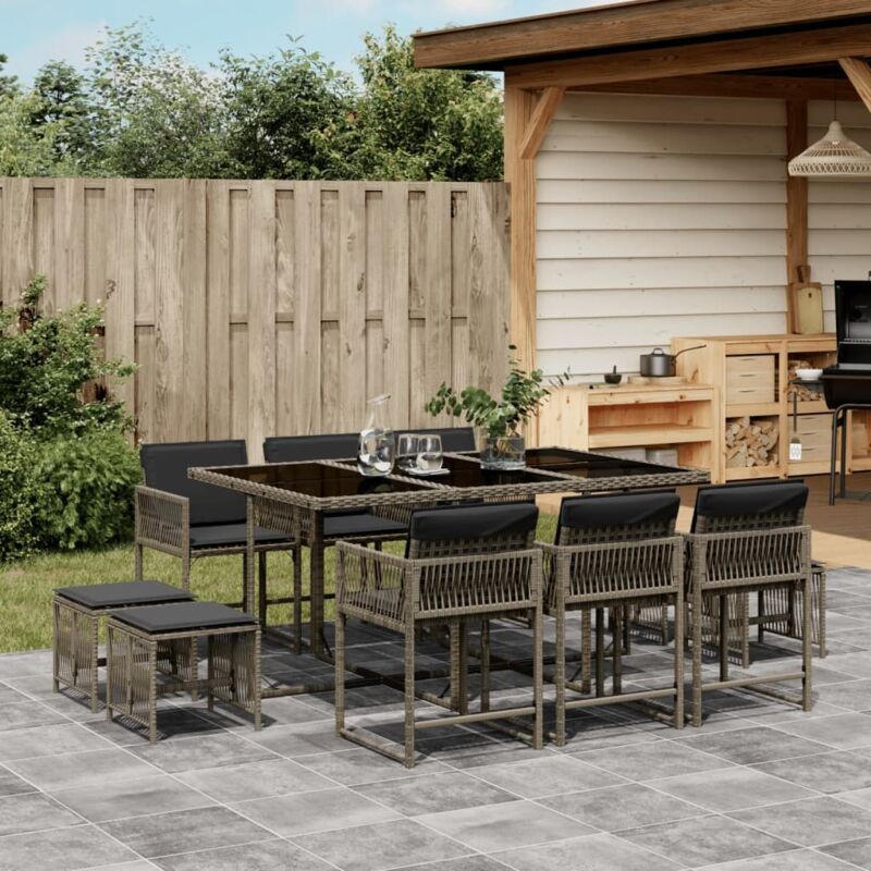 11-tlg. Garten-essgruppe Mit Kissen Grau Poly Rattan - Vidaxl
