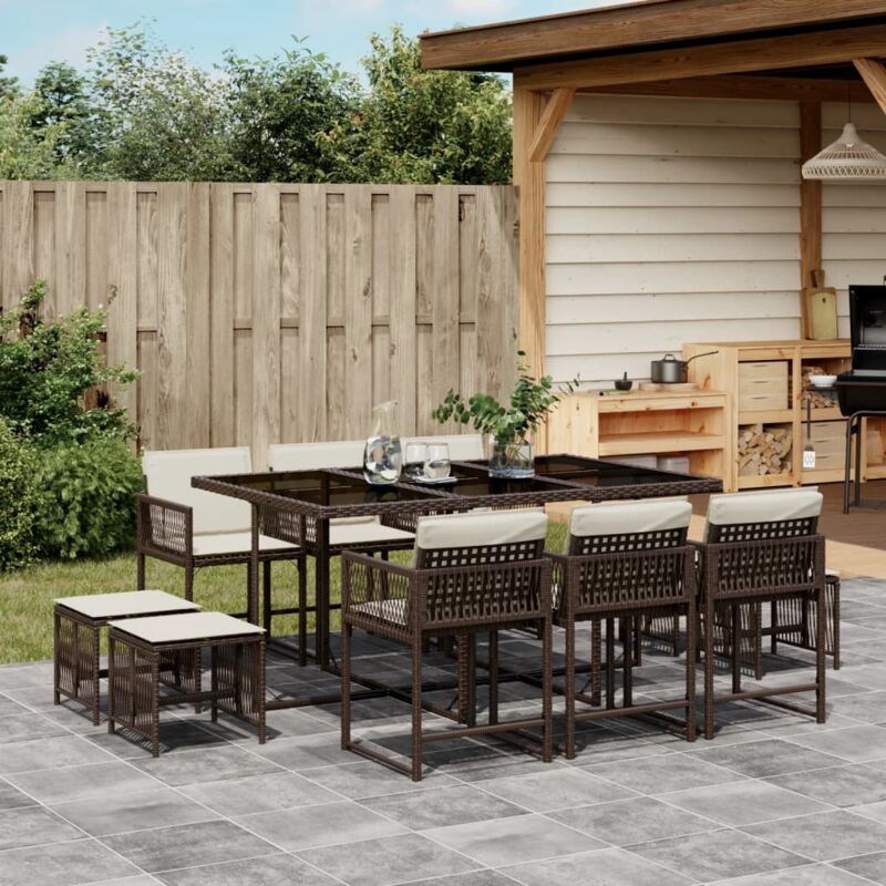 11-tlg. Garten-essgruppe Mit Kissen Braun Poly Rattan - Vidaxl