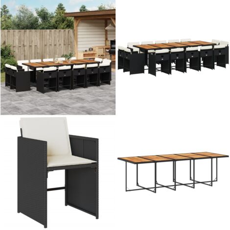 15-tlg. Garten-Essgruppe mit Kissen Schwarz Poly Rattan - Gartensessel - Gartenstühle - Gartenmöbelset - Outdoor Möbel - Terrassenmöbel - Home & Living