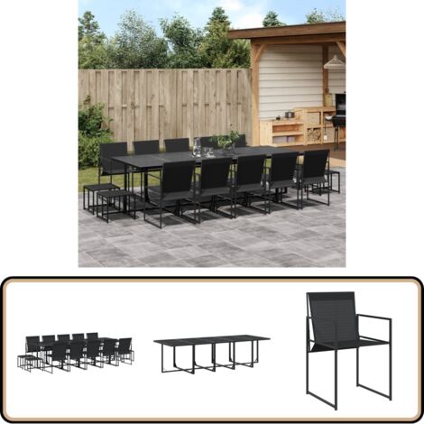 15-tlg. Garten-Essgruppe Schwarz Textilene - Gartentisch - Esstisch - Gartenmöbeln - Rattanmöbel - Outdoor Möbel