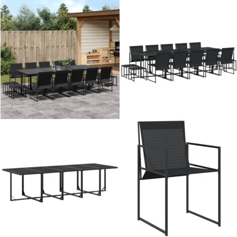 15-tlg. Garten-Essgruppe Schwarz Textilene - Gartentisch - Esstisch - Gartenmöbeln - Rattanmöbel - Outdoor Möbel - Home & Living