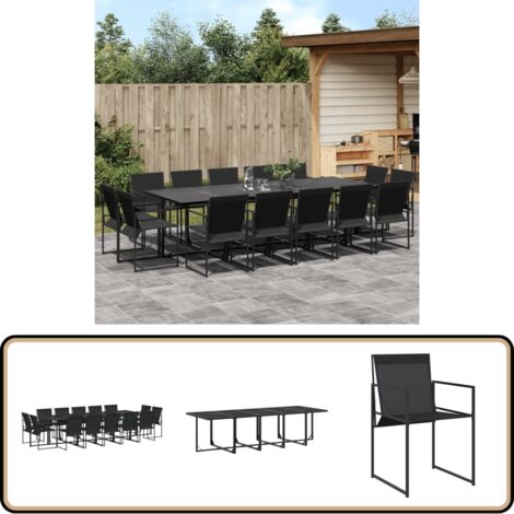 15-tlg. Garten-Essgruppe Schwarz Textilene - Gartentisch - Gartenmöbelset - Esstisch - Gartenstühle - Rattanmöbel