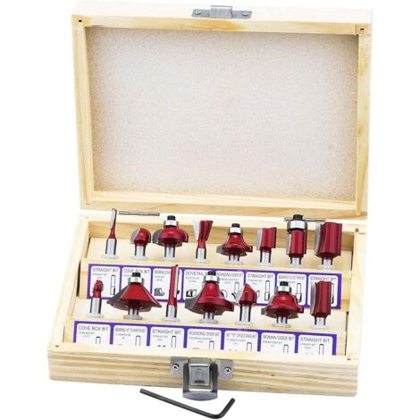 15 tlg.Fräser Set 6.35 mm Schaft Fräser für Oberfräse Holzfräser Oberfräsen Zubehör für Holz koffer