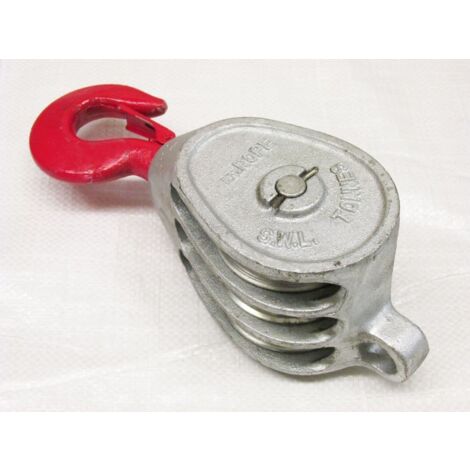 1.5 Ton 5" Red Head GMI Treble Sheave Block With Swivel Hook Galvanised - 18MM Wire Rope Safety Lift