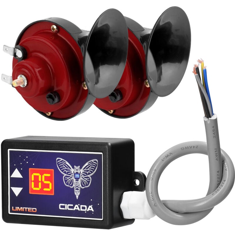 Contrôleur de klaxon de voiture 15 tons, unité de contrôle du son du haut-parleur de klaxon électrique avec affichage numérique et paire de klaxons à